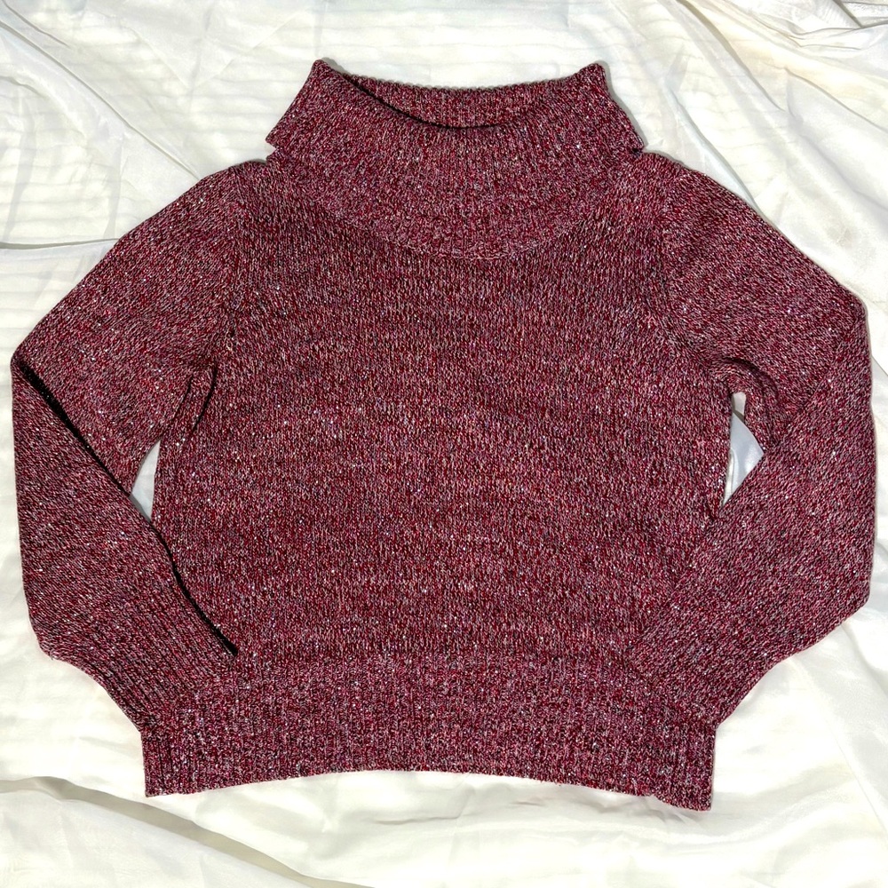 Susan Bristol Sparkly Marled Knit Turtleneck Sweater Burgundy Gray size large